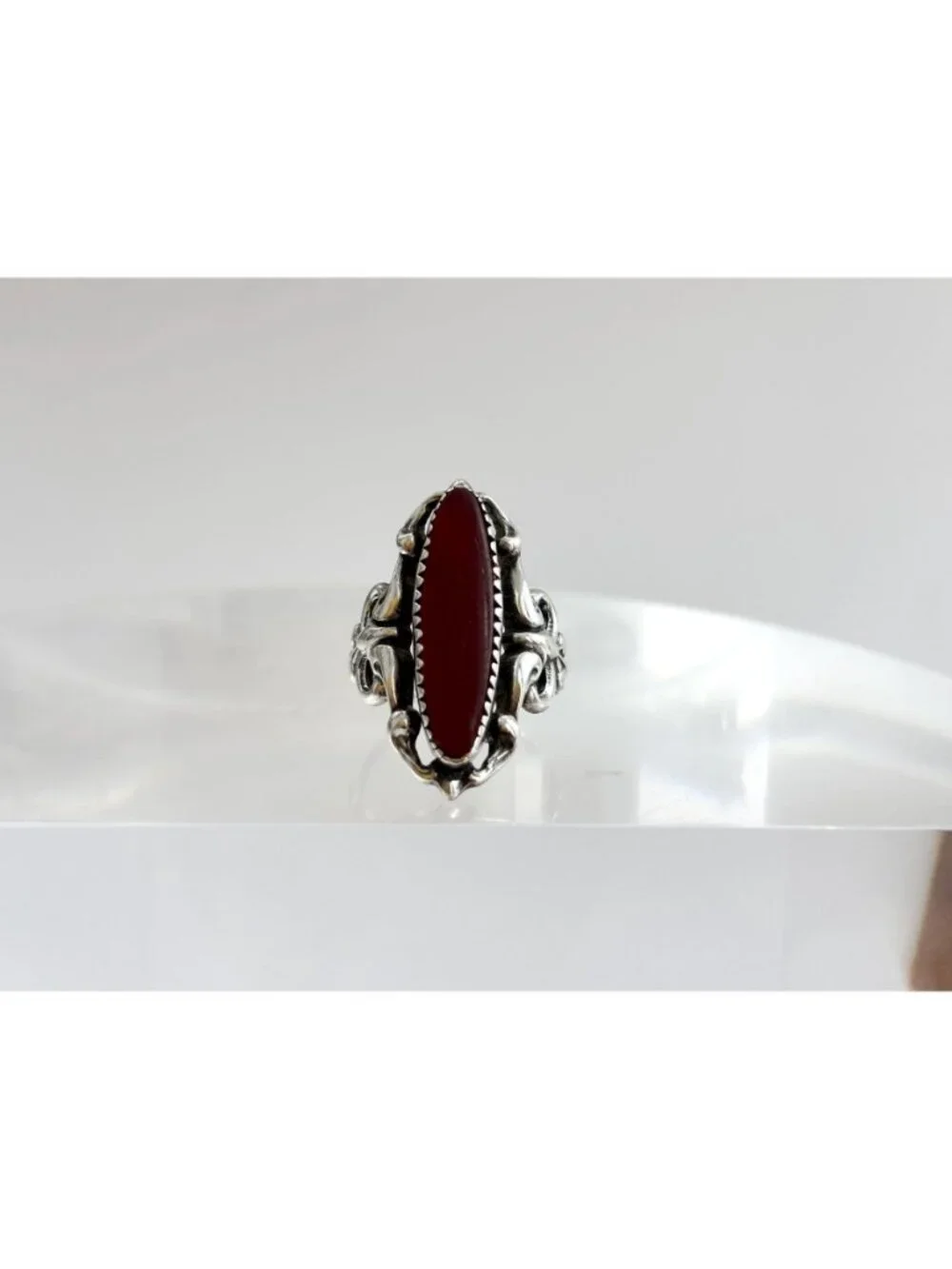 Carnelian Gemstone Jumbo Art Nouveau Sterling Silver 925 Vintage Ring - sz 5